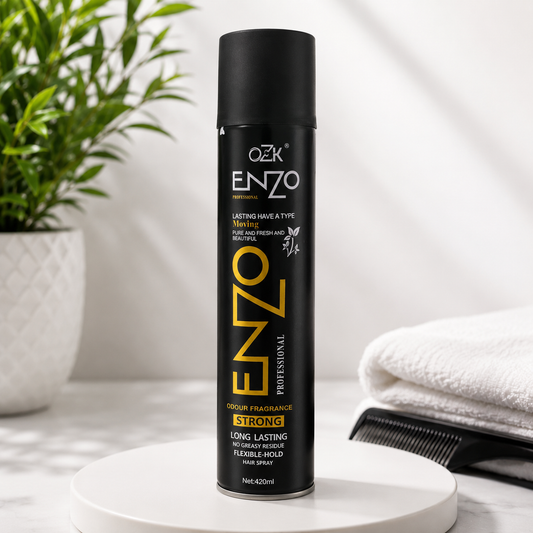 OZK ENZO Professional Strong Hold Hair Spray – 420ml | 24H Long Lasting | Flexible Hold