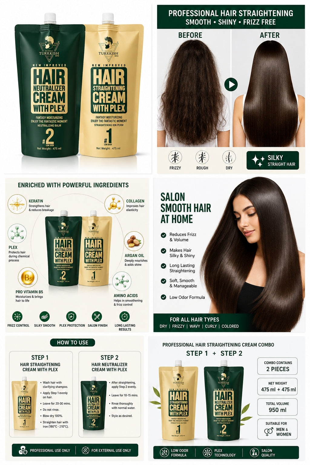 Turkkish Boyz Hair Straightening Cream with Plex Combo (Step 1 + Step 2)